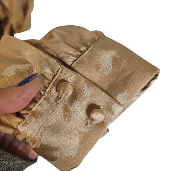 Calvin Klein NWT PXL Gold Floral Large Prints Tie Neck Bow Blouse. Career. Sexy - Picture 11 of 15